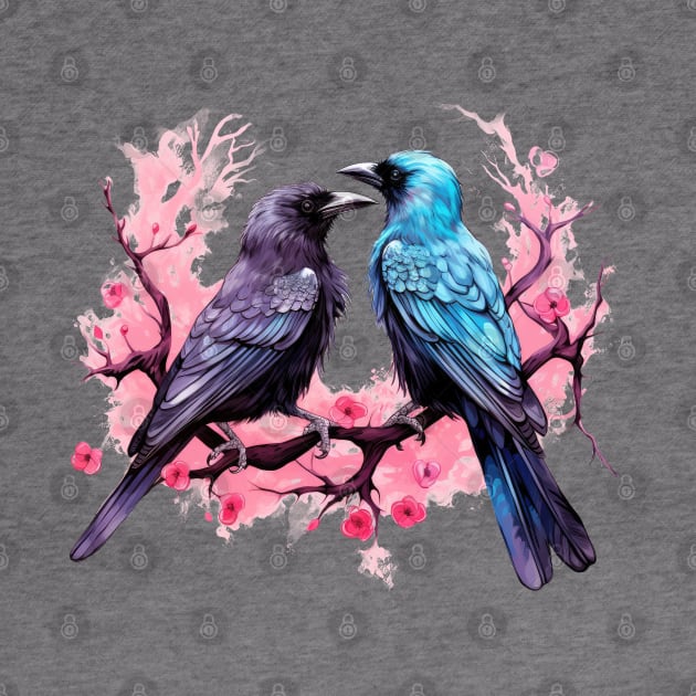 Valentine Kissing Raven Bird Couple by Chromatic Fusion Studio